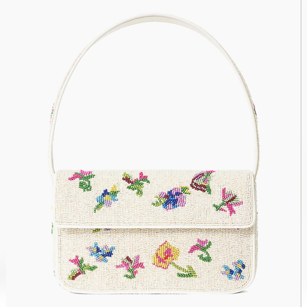 NWT Staud TOMMY Beaded Shoulder Bag in FIRST BLOOM DAY-$295